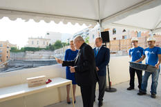 benediction premiere pierre - <span>Prince Albert II and Princess Charlene during the blessing of the foundation stone of the College-High School FANB future Mgr. Barsi</span>