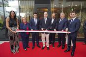 1-Inauguration de la Maison du numérique © Direction de la Communication - Manuel Vitali - H.S.H. Prince Albert II officially opens the “Maison du numérique”, accompanied (from left to right) by Brigitte Boccone-Pages, President of the National Council, Louis Ducruet, Xavier Niel, majority shareholder in Monaco Telecom, Pierre Dartout, Minister of State, Marjorie Crovetto, Second Deputy Mayor, and Anthony Boccone, Manager of the “Maison du numérique” © Government Communication Department – Manuel Vitali