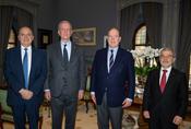 1-Visite officielle Frédéric VEAUX, Directeur Général de la Police Nationale française. ©Palais princier-Gaëtan Luci - 1 – H.S.H. the Sovereign Prince surrounded by Mr Frédéric VEAUX and Mr Richard MARANGONI (left) and Mr Patrice CELLARIO (right). © Prince’s Palace – Gaëtan Luci