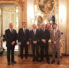 Ambassadeurs destination monaco - From left to right: Gianmarco Albani, Project Manager for Destination Ambassadors, Fabrice Marquet, Director of Monaco Tech, Alessandro Giusti, Monaco’s Consul in Florence, H.E. Mr Robert Fillon, Monaco’s Ambassador to Italy, and Diego Bonaventura, Director of the Monaco Chamber of Commerce © DR