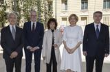 Ambassadeurs - From left to right: H.E. Mr Alberto di Luca, Ambassador Extraordinary and Plenipotentiary of the Sovereign Military Order of Malta, H.E. Mr Stephan Steinlein, Ambassador Extraordinary and Plenipotentiary of the Federal Republic of Germany, Ms Marie-Catherine Caruso-Ravera, Director of Diplomatic and Consular Relations, H.E. Ms Christina Kokkinakis, Ambassador Extraordinary and Plenipotentiary of the European Union, and H.E. Mr Yunus Demirer, Ambassador Extraordinary and Plenipotentiary of the Republic of Türkiye.© Government Communication Department – Manuel Vitali