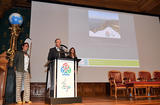 Colloque Ramoge - Robert Calcagno, Directeur du Musée Océanographique, entouré d'Anne Vissio, Secrétaire Exécutif de l'Accord RAMOGE, à gauche, et de Fannie Dubois, Secrétaire exécutif de l’Accord Pelagos, à droite ©Direction de la Communication/Manuel Vitali