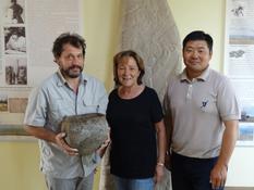 Découverte chaudron Mongolie - From left to right : Jérôme Magail, Director of the joint Monaco-Mongolia archaeological expedition, anthropologist and Director of the Museum of Prehistoric Anthropology in Monaco, Elisabeth Gramaglia Gondeau, Mongolia’s Honorary Consul to Monaco and Jamyian-Ombo Gantulga, Head of the Institute of Archaeology of the Mongolian Academy of Sciences