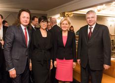 Dîner Moscou - De gauche à droite : M. Vladimir Semenikhin, Consul Honoraire du Kazakhstan à Monaco ; S.E. Mme Mireille Pettiti, Ambassadeur de Monaco auprès de la Fédération de Russie, Mme Olga Golodets, Vice-Premier Ministre de Russie et M. Alexei Meshkov , Vice-Ministre des Affaires Etrangères de Russie ©DR