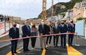 Inauguration de la nouvelle voie de passage Nouveau CHPG - S.A.S. le Prince Souverain entouré (de gauche à droite) de Didier Gamerdinger, Pierre Dartout, Marie-Pierre Gramaglia, Benoîte de Sevelinges, Jean-Luc Nguyen, Directeur des Travaux Publics, Stéphane Valeri et Georges Marsan. ©Direction de la Communication : Manuel Vitali