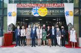 Inauguration Village Mondial Théâtre. ©Direction de la Communication-Michael Alesi - Personnalités présentes : Mme Michèle DITLOT, Vice-Présidente de la Commission de la Culture et du Patrimoine du Conseil National, Mme Axelle AMALBERTI-VERDINO, Adjointe au Maire, Mme Véronique CAMPANA, Adjointe au Directeur des Affaires Culturelles, M. Etienne FRANZI, Président de la C.M.B., Mme Virginie RAIMBERT, Directeur de l’Institut du Patrimoine, ainsi que Rob VAN GENECHTEN, Vice-Président de l’AITA/IATA absl, Nadia BARCOLI, Jean-Charles CURAU et José BADIA, Commissaires Généraux Adjoints du Mondial, Claude PLASSERAUD, Trésorier Général,, Pierre CELLARIO, Secrétaire Général Adjoint et Thomas DROCOURT, Secrétaire Administratif du Mondial du Théâtre. ©Direction de la Communication / Michael Alesi Inauguration Village Mondial Théâtre. ©Direction de la Communication-Michael Alesi - Personnalités présentes : Mme Michèle DITLOT, Vice-Présidente de la Commission de la Culture et du Patrimoine du Conseil National, Mme Axelle AMALBERTI-VERDINO, Adjointe au Maire, Mme Véronique CAMPANA, Adjointe au Directeur des Affaires Culturelles, M. Etienne FRANZI, Président de la C.M.B., Mme Virginie RAIMBERT, Directeur de l’Institut du Patrimoine, ainsi que Rob VAN GENECHTEN, Vice-Président de l’AITA/IATA absl, Nadia BARCOLI, Jean-Charles CURAU et José BADIA, Commissaires Généraux Adjoints du Mondial, Claude PLASSERAUD, Trésorier Général,, Pierre CELLARIO, Secrétaire Général Adjoint et Thomas DROCOURT, Secrétaire Administratif du Mondial du Théâtre. ©Direction de la Communication / Michael Alesi