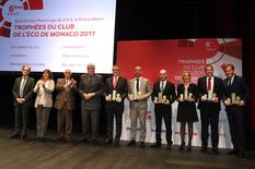 Lauréats trophées Eco 2017 - Jean Castellini, Marie-Pierre Gramaglia et Jacques Boisson, Secrétaire d’État et représentant de S.A.S. le Prince Albert II, aux côtés des lauréats © Direction de la Communication - Manuel Vitali