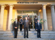 Le Conseil de Gouvernement. ©Direction de la Communication-Michael Alesi - The Council of Government: in the foreground, from left to right, are Jean Castellini, Minister of Finance and Economy, H.E. Mr Pierre Dartout, Minister of State, Patrice Cellario, Minister of the Interior; in the background, from left to right, are Céline Caron-Dagioni, Minister of Public Works, the Environment and Urban Development, Didier Gamerdinger, Minister of Health and Social Affairs, and Isabelle Berro-Amadeï, Minister of Foreign Affairs and Cooperation. © Government Communication Department – Michael Alesi