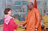 Mission Burkina - Mme Isabelle Rosabrunetto, Directeur Général du Département pour les Relations Extérieures et la Coopération et S.E.M. Roch Marc Christian Kabore, Président du Burkina Faso ©DIRCOM:Présidence du Faso