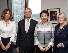 Monaco OACI - De gauche à droite : Françoise Derout, Présidente de Air Space Drone, Bruno Lassagne, Directeur de l’Aviation Civile monégasque, le Dr Fang Liu, Secrétaire Générale de l’OACI et le Dr Diane Vachon, Consul général de Monaco à Montréal et Représentant permanent de Monaco à l’OACI. ©DR