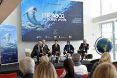 MOW2 - Présentaient la 2ème édition de la Monaco Ocean Week S.E. M. Bernard Fautrier, Vice-Président et Administrateur Délégué de la FPA2, Robert Calcagno, Directeur Général de l'Institut océanographique, Isabelle Rosabrunetto, Directeur Général du Département des Relations Extérieures et de la Coopération, Denis Allemand, Directeur du Centre Scientifique de Monaco et Bernard d'Alessandri, Directeur Général et Secrétaire Général du Yacht Club de Monaco.Crédit photo : © Charly Gallo / Direction de la Communication