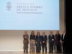 Palmarès FPP 2018 - H.R.H. the Princess of Hanover and Charlotte Casiraghi surrounded by Jean-Luc Marion (left), and Sébastien Ministru, Maurizio Serra, Emmanuelle Favier and Thomas Larcher (right). © Government Communication Department / Michael Alési