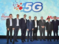 Personnalités 5g 2019 - De gauche à droite : Patrick Bouffel, Directeur Réseaux et Systèmes de Monaco Telecom ; Martin Péronnet, Directeur Général de Monaco Telecom; Fréderic Genta, Délégué interministériel chargé de la Transition numérique ; Serge Telle, Ministre d’Etat ; Xavier Niel, Actionnaire majoritaire de Monaco Telecom ; Etienne Franzi, Président de Monaco Telecom ; Guo Ping, Vice-Président de Huawei, Jean-Luc Biamonti, Président-Délégué de la SBM. ©Direction de la communication – Michael Alesi