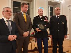 Voir la photo - © DR - from left to right:  Patrice Cellario, Minister of Interior, Michael Bertini, Deputy Mayor, Head of the Lugano Fire Department, Lieutenant Colonel Norbert Fassiaux, Chief of the Monaco Fire and Emergency Service, and Lieutenant Colonel Mauro Gianinazzi, Head of the Lugano Fire Brigade.