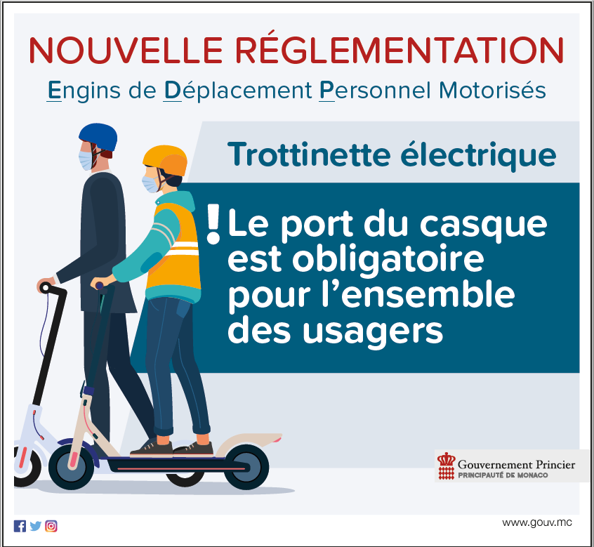 Nouvelle disposition réglementaire relative au port du casque pour les  trottinettes électriques / Actualités / La Sécurité / Action  Gouvernementale / Portail du Gouvernement - Monaco