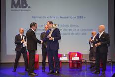 Prix du Numérique 2018-Monaco Business - Frédéric Genta presenting the first Digital Prize to Dr. Thierry Desjardins of Surgisafe for the Tamanoir project © Government Communication Department/Stéphane Danna