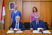 Renouvellement Accord Bilatéral Maurice-LTHM. ©Direction de la Communication-Stéphane Danna - Front row: Mr Patrice CELLARIO, Minister of Interior (left) and Mr Michel GRAMAGLIA, Consul of the Republic of Mauritius in Monaco (right). Back row: Mr Christophe JOUBLIN, Director of Professional and Technological Training for the hotel sector, representing Mr Rémy GAROSCIO, Principal of the LTHM (left) and Ms Isabelle BONNAL, Commissioner General for Education, Youth and Sport (right). ©Government Communications Department-Stéphane Danna