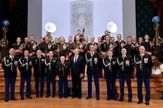 Saint Sebastien 2019 - H.S.H. Prince Albert II with the Palace Guards during the ceremony at the Oceanographic Museum