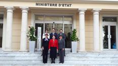 Visite Représentante et coordonnatrice OSCE pour la lutte contre la traite des êtres humains - Below, from left to right:  H.E. Ms. Isabelle Berro-Amadei, Ambassador of Monaco to Germany, H.E. Ms. Madina Jarbussynova, the OSCE's Special Representative and Coordinator for Combating Trafficking in Human Beings, and Isabelle Rosabrunetto, Director General of the Ministry of Foreign Affairs and Cooperation.Above, from left to right: Marie-Noëlle Albertini, Diplomatic Advisor to the Minister of Foreign Affairs and Cooperation, Arnaud Pianta, Secretary for External Relations at the Minister of Foreign Affairs and Cooperation and Alberto Andreani, Programme and Capacity-Building Officer at the OSCE.©DR