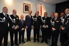 Voeux surete HD - With H.S.H. the Sovereign Prince, from left to right:  Mr. Christophe Haget, Chief Police Superintendent;  Mr. Richard Marangoni, Deputy Director of the Police Department;  Mr. Patrice Cellario, Minister of Interior;  Mr. Gilles Tonelli, Minister of Foreign Affairs and Cooperation, responsible for the duties of the Minister of State;  Mr. Régis Asso, Director of the Police Department;  Mr. Laurent Nouvion, President of the National Council;  Mr. Patrick Reynier, Chief Constable;  Mr. Philippe Narmino, Director of the Department of Justice and Mr. Rémy Le Juste, Police Superintendent ©Charly Gallo, Government Media Bureau